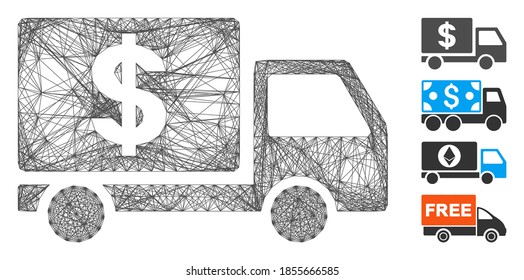 Vector wire frame dollar delivery. Geometric wire frame flat network generated with dollar delivery icon, designed with intersected lines. Some bonus icons are added.
