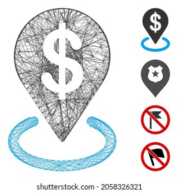 Vector wire frame dollar placement. Geometric wire carcass flat net generated with dollar placement icon, designed with crossed lines. Some bonus icons are added.