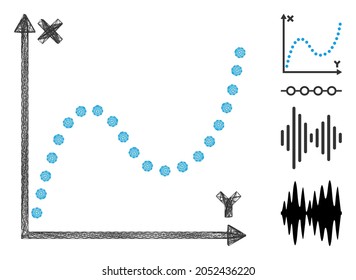 Vector wire frame dotted plot. Geometric wire frame flat network made from dotted plot icon, designed from intersected lines. Some other icons are added.