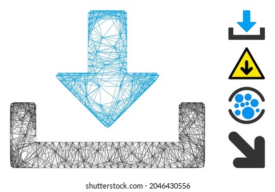 Vector wire frame download container. Geometric wire frame flat net based on download container icon, designed with crossing lines. Some bonus icons are added.