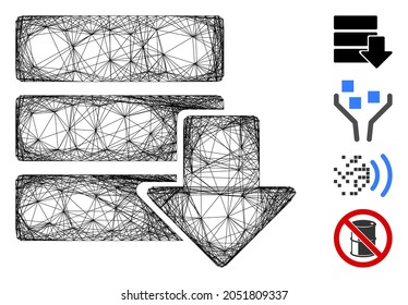 Vector wire frame download database. Geometric linear frame flat net generated with download database icon, designed with crossing lines. Some additional icons are added.