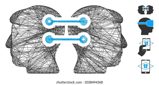 Vector wire frame dual heads interface connection. Geometric linear frame 2D network generated with dual heads interface connection icon, designed with crossed lines. Some bonus icons are added.