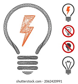 Vector wire frame electric lamp. Geometric linear frame 2D net made from electric lamp icon, designed from crossing lines. Some bonus icons are added.
