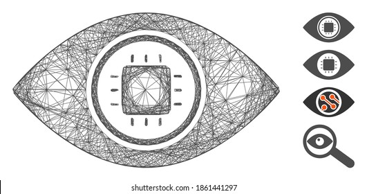 Vector wire frame electronic eye lens. Geometric linear frame 2D network generated with electronic eye lens icon, designed with intersected lines. Some bonus icons are added.
