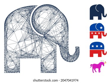Vector wire frame elephant. Geometric wire frame flat network based on elephant icon, designed with crossing lines. Some additional icons are added.
