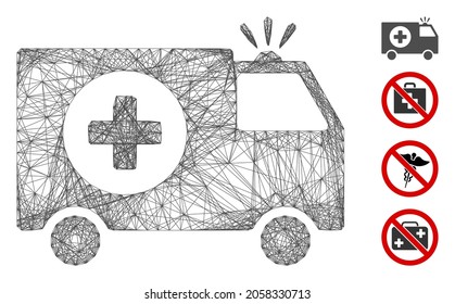 Vector wire frame emergency. Geometric wire frame 2D network generated with emergency icon, designed with crossing lines. Some bonus icons are added.