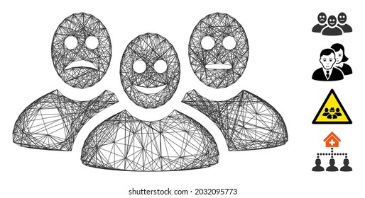 Vector wire frame emotional users. Geometric wire frame flat network based on emotional users icon, designed from intersected lines. Some bonus icons are added.