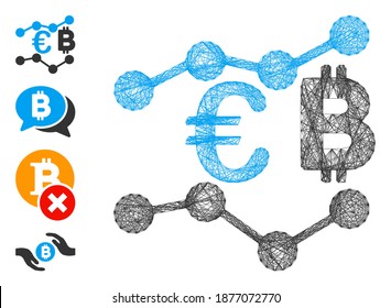 Vector wire frame Euro Bitcoin charts. Geometric wire frame flat network generated with Euro Bitcoin charts icon, designed with crossed lines. Some bonus icons are added.