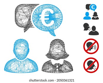 Vector wire frame Euro chat. Geometric linear frame 2D network generated with Euro chat icon, designed with crossed lines. Some other icons are added.