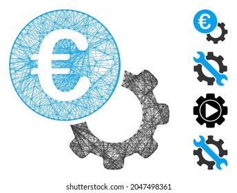 Vectordrahmen Euro konfigurieren. Geometrisches Kabelnetz 2D, erzeugt mit Euro configure-Symbol, entworfen mit Kreuzlinien. Es werden einige zusätzliche Symbole hinzugefügt.