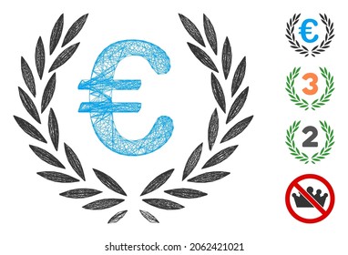Vector wire frame Euro laurel wreath. Geometric wire frame flat network generated with Euro laurel wreath icon, designed from intersected lines. Some bonus icons are added.
