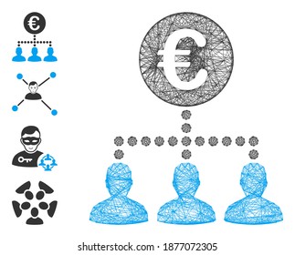 Vektor wire frame Euro Zahlungskunden. Geometrisches Drahtflachnetz aus Euro-Zahlungskunden-Icon, konstruiert mit Schnittlinien. Es werden einige Bonussymbole hinzugefügt.