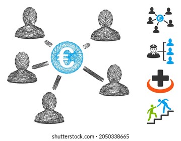 Vector wire frame Euro social links. Geometric wire frame 2D network based on Euro social links icon, designed with intersected lines. Some similar icons are added.