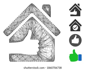 Vector wire frame excellent house. Geometric wire frame flat net made from excellent house icon, designed from crossed lines. Some bonus icons are added.