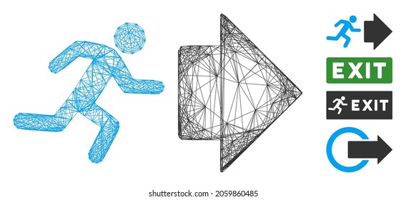 Vector wire frame exit direction. Geometric wire frame flat net generated with exit direction icon, designed with crossed lines. Some bonus icons are added.