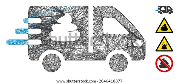 Vector wire frame\
express manure delivery. Geometric wire frame 2D network based on\
express manure delivery icon, designed from crossing lines. Some\
other icons are added.