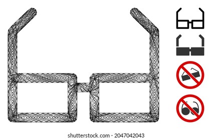 Vector wire frame eye glasses. Geometric wire carcass 2D network made from eye glasses icon, designed from intersected lines. Some similar icons are added.