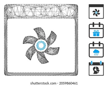 Vector wire frame fan calendar page. Geometric linear frame 2D net made from fan calendar page icon, designed from crossing lines. Some bonus icons are added.