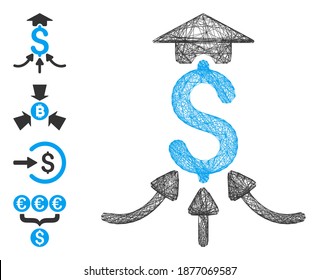 Vector wire frame financial aggregator. Geometric wire frame flat network generated with financial aggregator icon, designed with intersected lines. Some bonus icons are added.