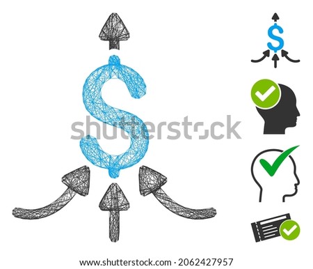 Vector wire frame financial aggregator. Geometric wire carcass flat network generated with financial aggregator icon, designed with intersected lines. Some bonus icons are added.
