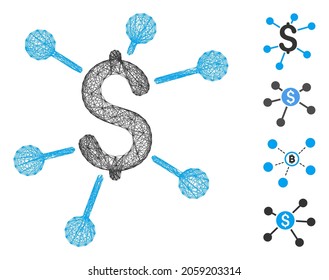 Vector wire frame financial links. Geometric wire frame 2D network generated with financial links icon, designed with intersected lines. Some bonus icons are added.