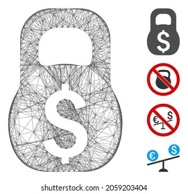 Vector wire frame financial weight. Geometric linear frame flat network made from financial weight icon, designed from crossing lines. Some bonus icons are added.