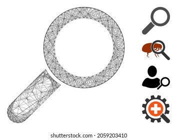 Vector wire frame find. Geometric wire carcass 2D net made from find icon, designed from intersected lines. Some bonus icons are added.