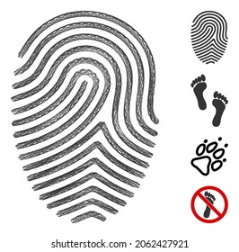 Vector wire frame finger print. Geometric wire frame flat net made from finger print icon, designed from crossed lines. Some bonus icons are added.