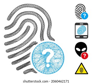 Vector wire frame fingerprint status. Geometric wire carcass 2D net made from fingerprint status icon, designed from crossed lines. Some bonus icons are added.