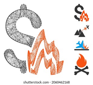 Vector wire frame fire disaster. Geometric wire frame flat network generated with fire disaster icon, designed with crossed lines. Some bonus icons are added.