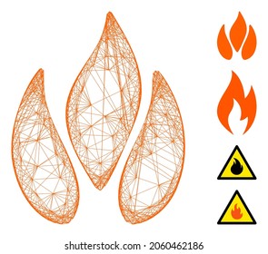 Vector wire frame fire. Geometric wire frame flat net made from fire icon, designed with intersected lines. Some bonus icons are added.