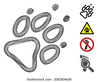 Vector wire frame footprint. Geometric wire frame flat network made from footprint icon, designed from crossing lines. Some bonus icons are added.