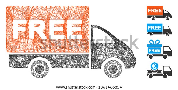 Vector wire frame free delivery.\
Geometric wire frame 2D net generated with free delivery icon,\
designed with crossed lines. Some bonus icons are\
added.