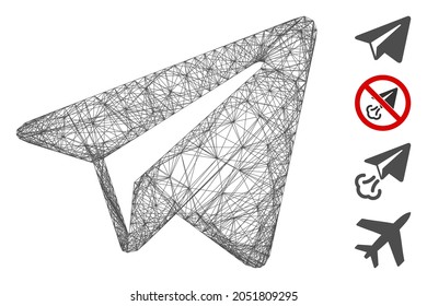 Plano de papel freelance del marco del vector. Red 2D de marco geométrico de alambre hecho de un icono de plano de papel independiente, diseñado a partir de líneas de cruce. Se agregan algunos iconos adicionales.