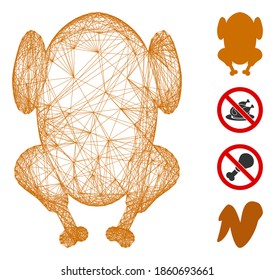 Vector wire frame fried chicken. Geometric wire frame flat net made from fried chicken icon, designed from crossed lines. Some bonus icons are added.