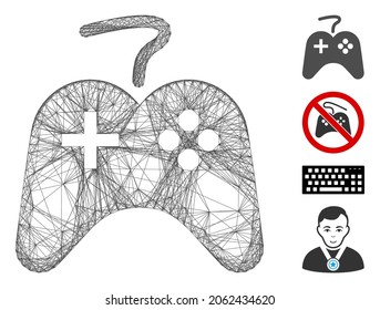 Vector wire frame games console. Geometric wire frame 2D network based on games console icon, designed from crossed lines. Some bonus icons are added.