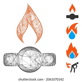 Vector wire frame gas flame. Geometric wire frame 2D network based on gas flame icon, designed with crossed lines. Some bonus icons are added.