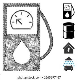 Vector wire frame gas station. Geometric wire frame flat net made from gas station icon, designed with crossing lines. Some bonus icons are added.