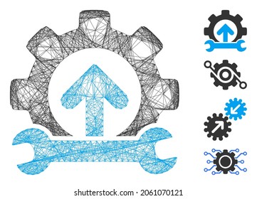 Vector wire frame gear integration tools. Geometric wire frame flat net generated with gear integration tools icon, designed with crossed lines. Some bonus icons are added.