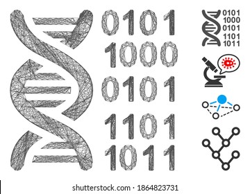 Vector wire frame genome. Geometric wire frame flat net generated with genome icon, designed with crossed lines. Some bonus icons are added.