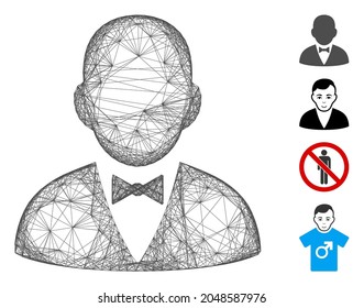 Vector wire frame gentleman. Geometric linear frame flat network generated with gentleman icon, designed with crossed lines. Some similar icons are added.