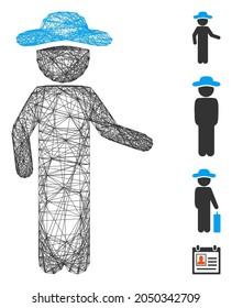 Vector wire frame gentleman invitation. Geometric wire carcass 2D network made from gentleman invitation icon, designed from intersected lines. Some bonus icons are added.