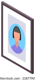 Vector Wire Frame Gerl Portrait. Colorful Wall Picture Flat Net Made From Woman Portrait Icon. Female Character Avatar, Face Of Bearded Adult Woman, Family Member Photo. User Face, Personal Account