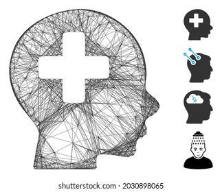Vector wire frame head medicine. Geometric wire frame 2D net made from head medicine icon, designed from crossed lines. Some bonus icons are added.