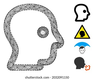 Vector wire frame head profile. Geometric hatched frame 2D network made from head profile icon, designed from intersected lines. Some bonus icons are added.