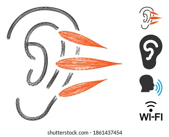 Vector wire frame hearing. Geometric wire frame flat net made from hearing icon, designed from intersected lines. Some bonus icons are added.