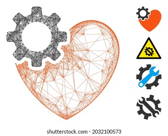 Vector wire frame heart surgery. Geometric wire carcass 2D net generated with heart surgery icon, designed with crossed lines. Some bonus icons are added.