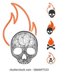 Vector wire frame hell fire. Geometric wire frame 2D net made from hell fire icon, designed from crossed lines. Some bonus icons are added.