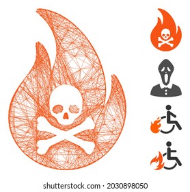 Vector Wire Frame Hell Fire. Geometric Wire Carcass 2D Net Generated With Hell Fire Icon, Designed With Crossing Lines. Some Bonus Icons Are Added.