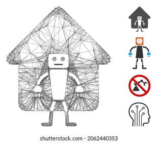 Vector wire frame home robot. Geometric wire frame flat network made from home robot icon, designed from crossed lines. Some bonus icons are added.